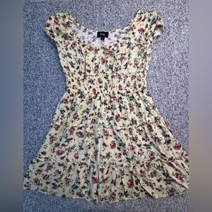 by & by Yellow Floral Ruffle Dress with Pink & Blue Blooms